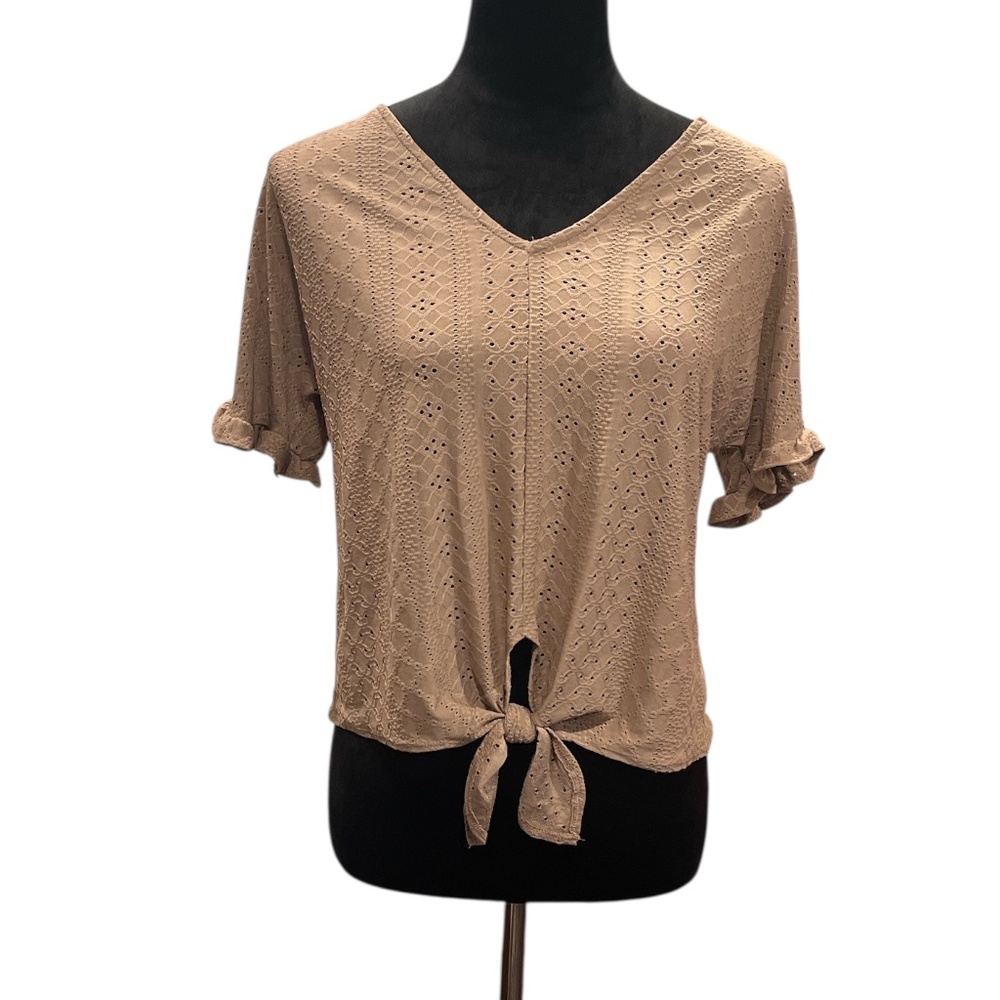 NWT Anthropologie W5 Beige Eyelet Tie-front Blouse S